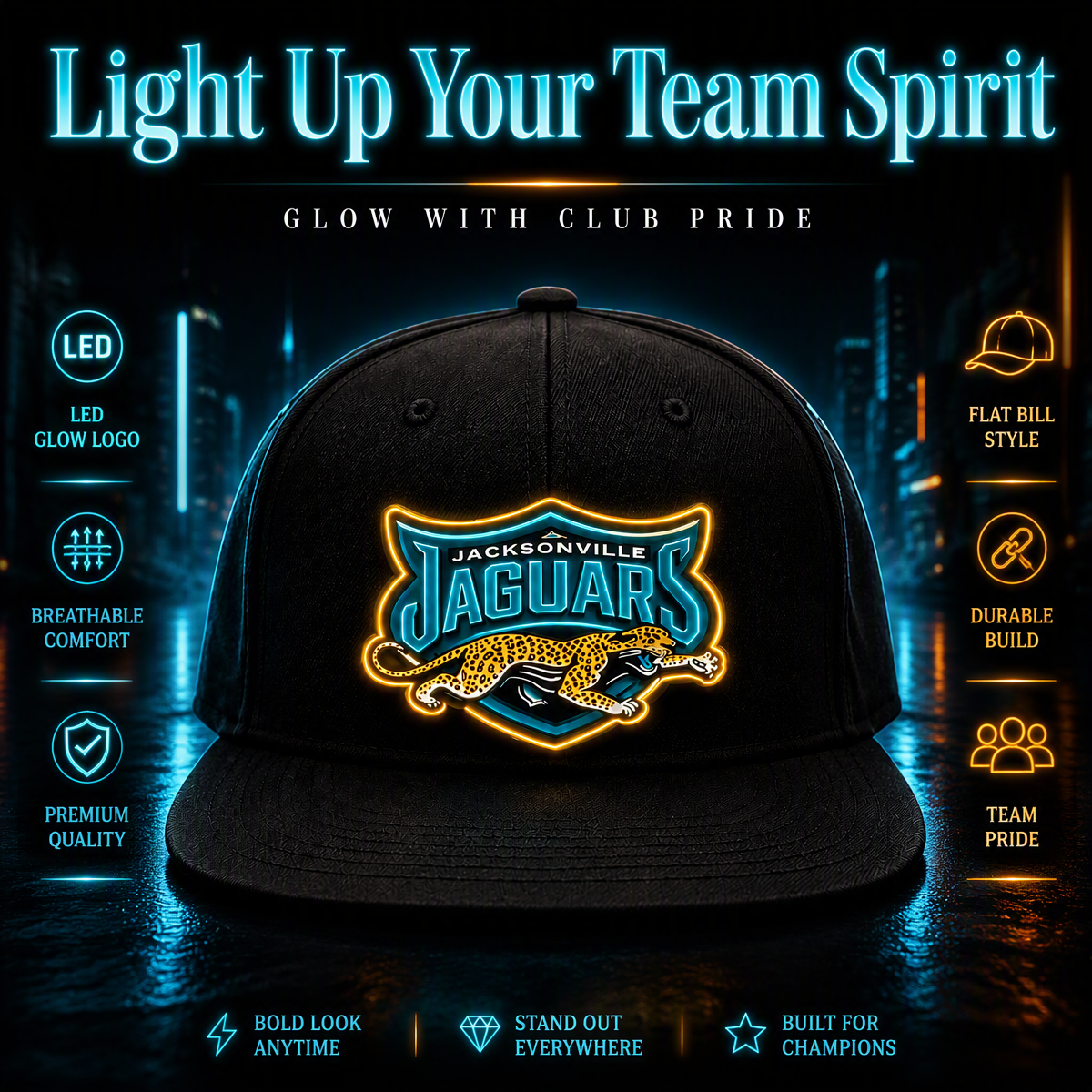 Fußball-Fan-Snapback-Kappe Mit Hellblauer LED-Beleuchtung - FotoSocken