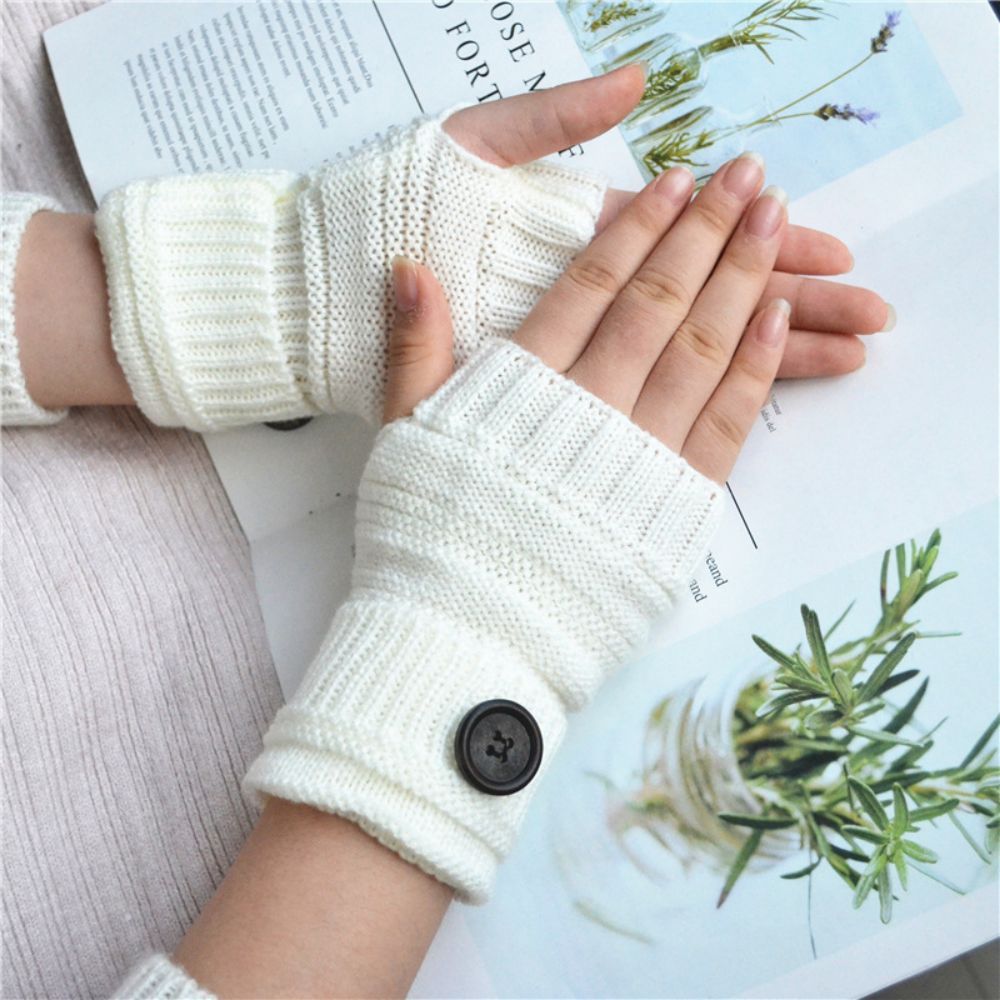 Winter Warm Knopf Wollhandschuhe Halbfinger-handschuhe -