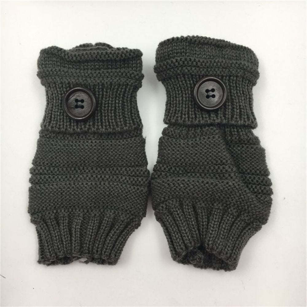 Winter Warm Knopf Wollhandschuhe Halbfinger-handschuhe - 