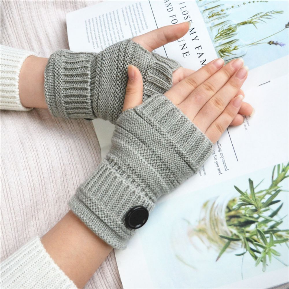 Winter Warm Knopf Wollhandschuhe Halbfinger-handschuhe - 
