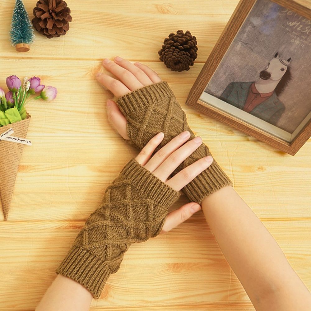 Handschuhe Damen Winter Halbfinger Warmer Und Kälteschutz Kurze Strickärmel - 