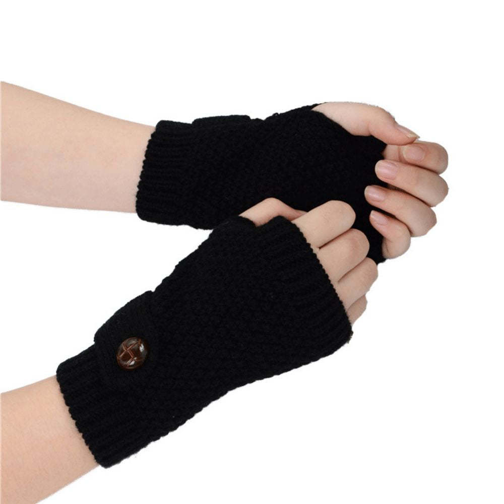 Gestrickte Halbfinger-kurzhandschuhe Aus Wolle, Erwachsene, Damen, Ananas-knopf, Winter, Halbfingerlose Handschuhe -