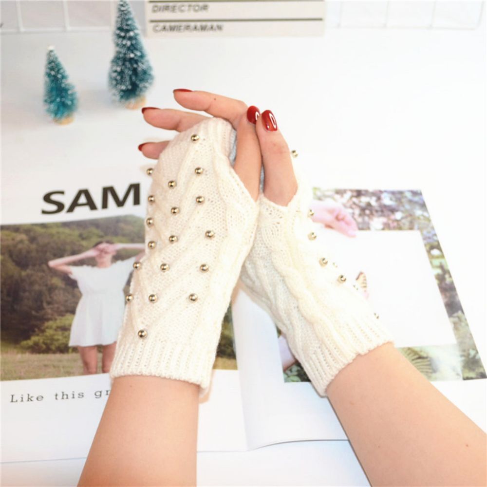 Winterwarme Halbfingerhandschuhe Mit Acht Zeichen, Stahlkugel, Damen-strickhandschuhe Für Erwachsene - 