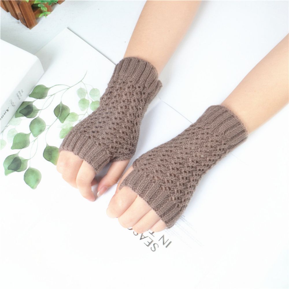 Gestrickte Halbfinger-mesh-handschuhe, Einfarbig, Warme Damen-kurzhandschuhe -