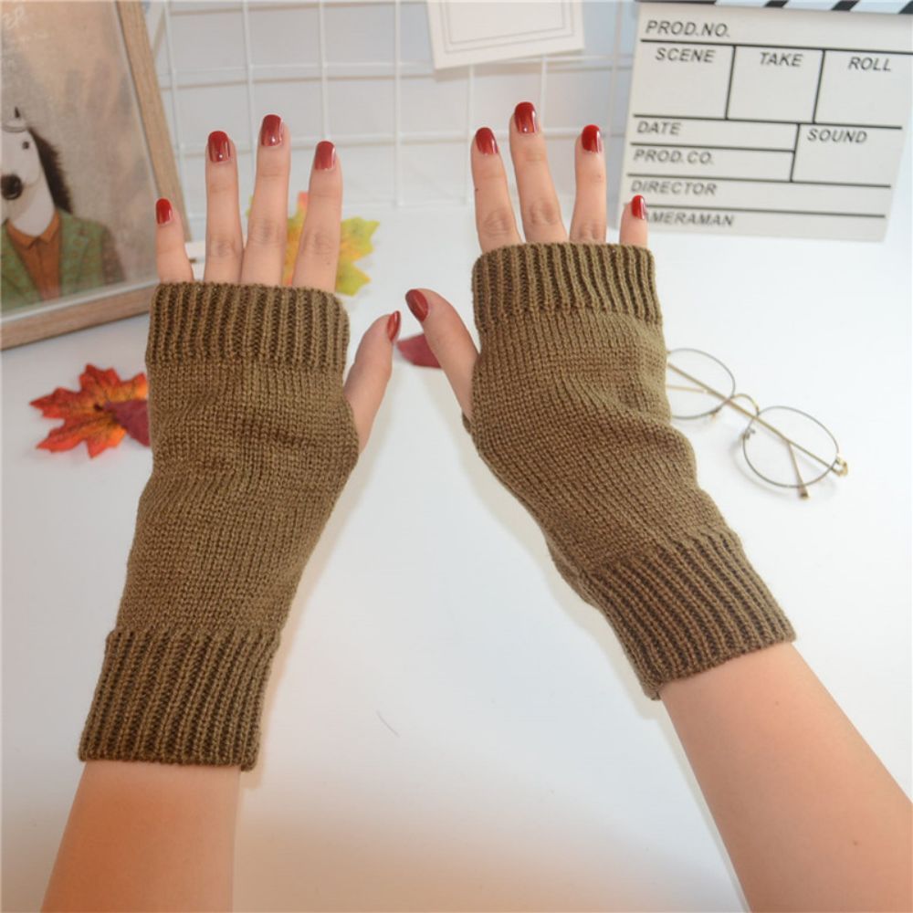 Halbfinger-handschuhe Für Damen Im Winter, Warm, Einfarbig, Einfarbig, Gestrickt - 