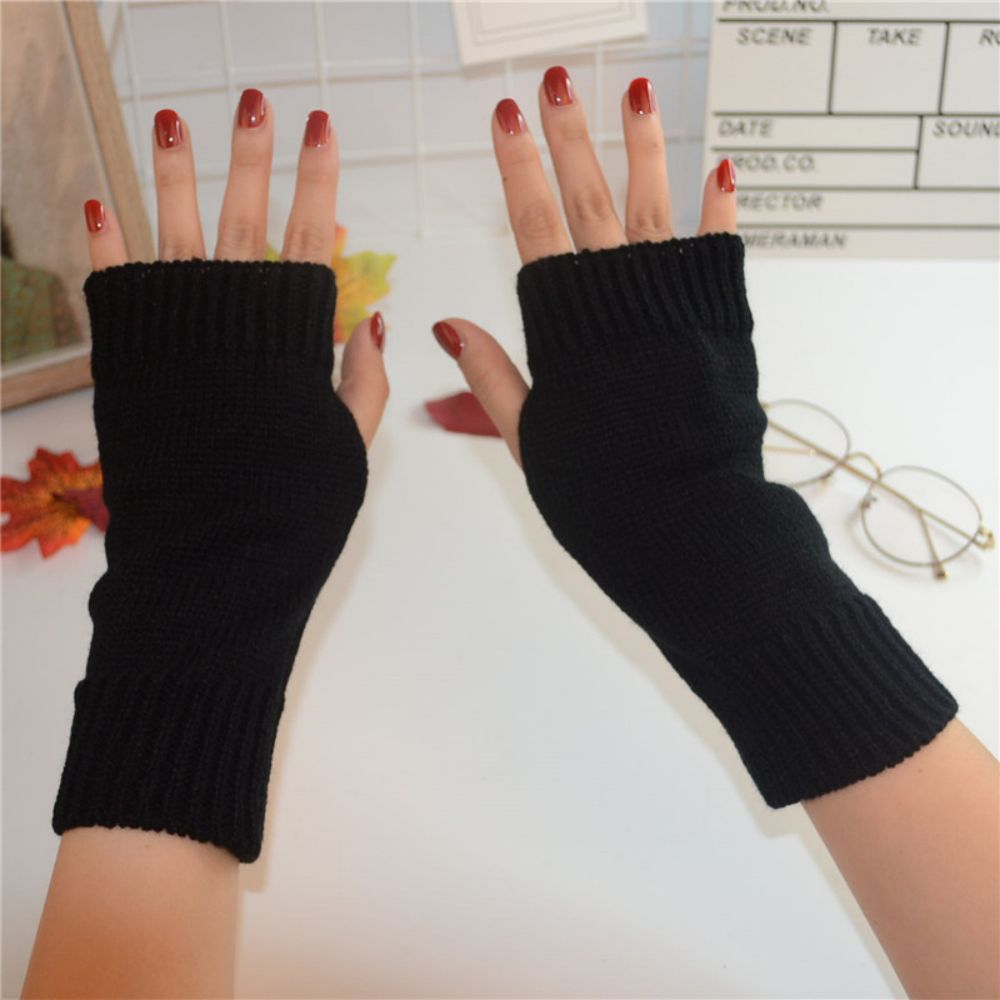 Halbfinger-handschuhe Für Damen Im Winter, Warm, Einfarbig, Einfarbig, Gestrickt - 