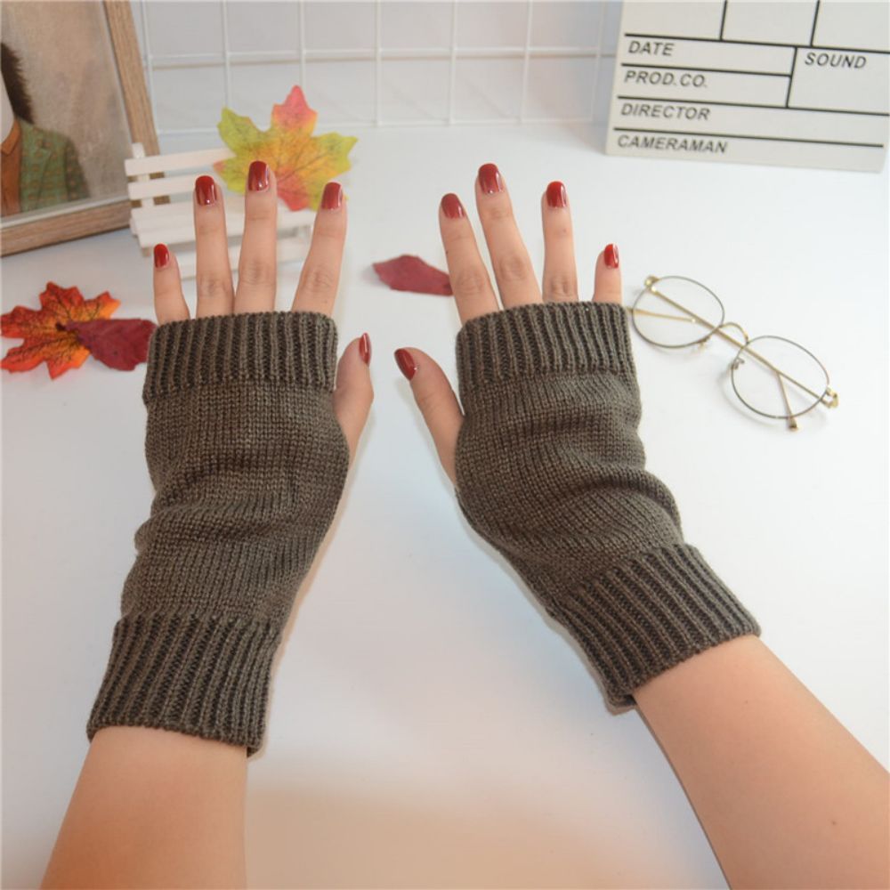 Halbfinger-handschuhe Für Damen Im Winter, Warm, Einfarbig, Einfarbig, Gestrickt - 