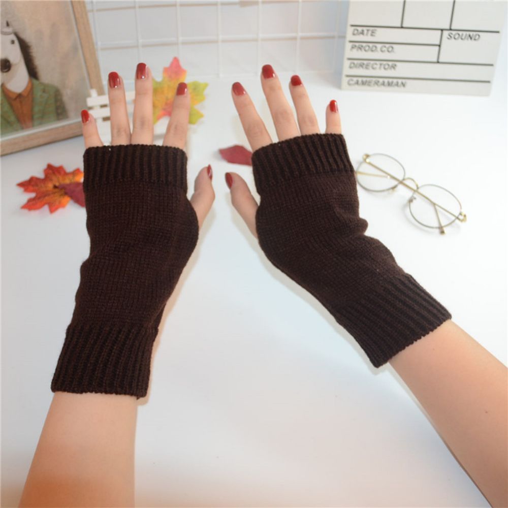 Halbfinger-handschuhe Für Damen Im Winter, Warm, Einfarbig, Einfarbig, Gestrickt - 