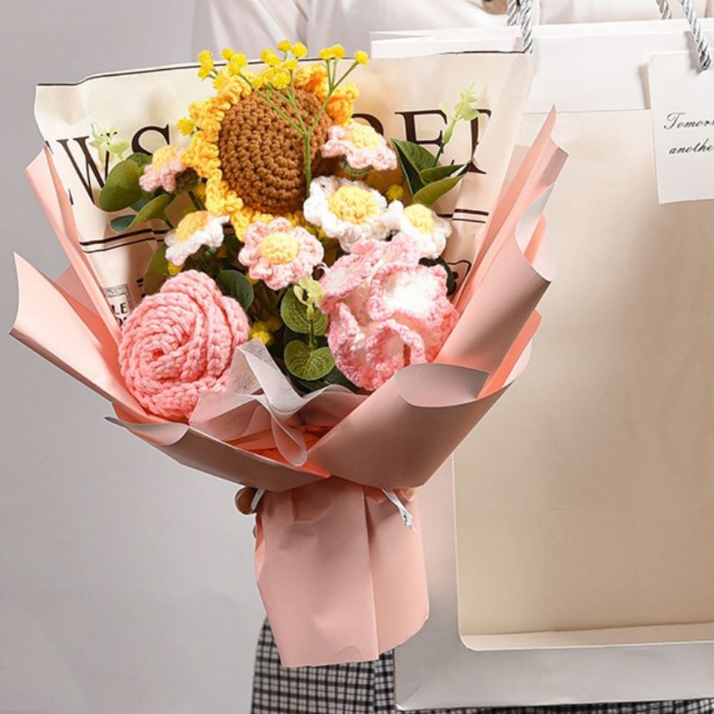 Gehäkelter Blumenstrauß Handgemachter Gestrickter Sonnenblumenstrauß Geschenk Für Sie - 