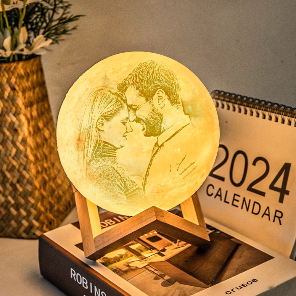 Personalisierte 3d-foto-mondlampe Und Mit Ihrem Text – Berühren Sie 2 Farben