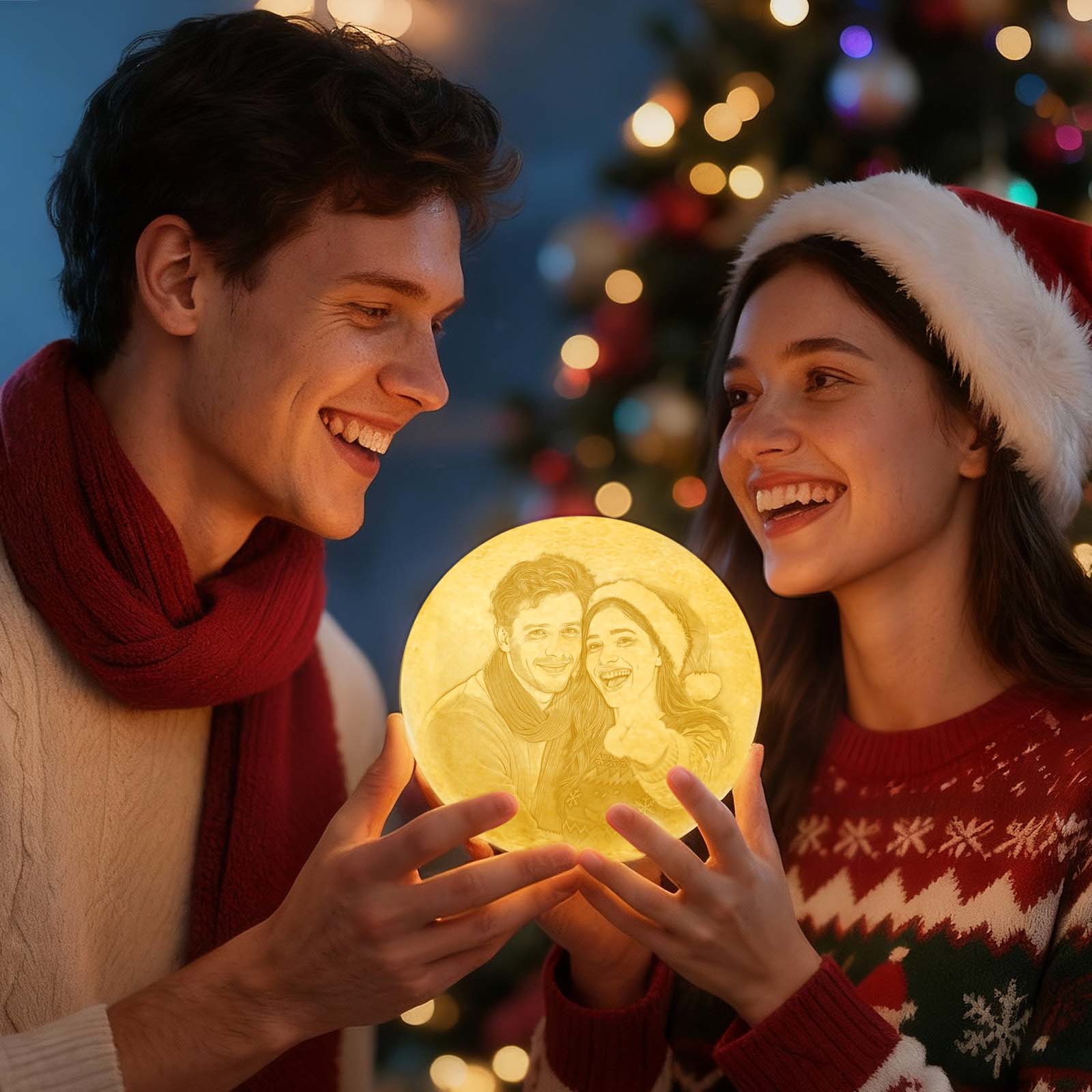 Personalisierte 3d-foto-mondlampe Und Mit Ihrem Text – Berühren Sie 2 Farben