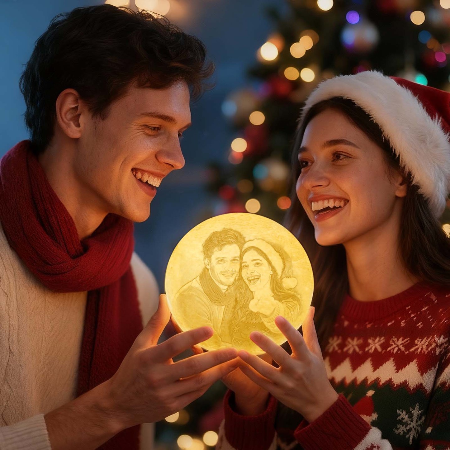 Personalisierte 3d-foto-mondlampe Und Mit Ihrem Text – Berühren Sie 2 Farben