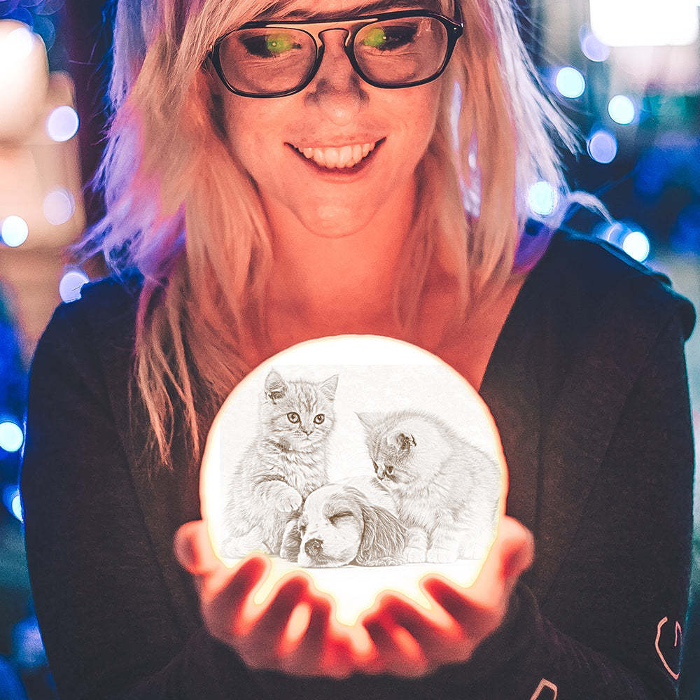 Haustier-erinnerungsgeschenk Foto Mondlampe Graviert Luna Lampe Mit Gravuren - FotoSocken