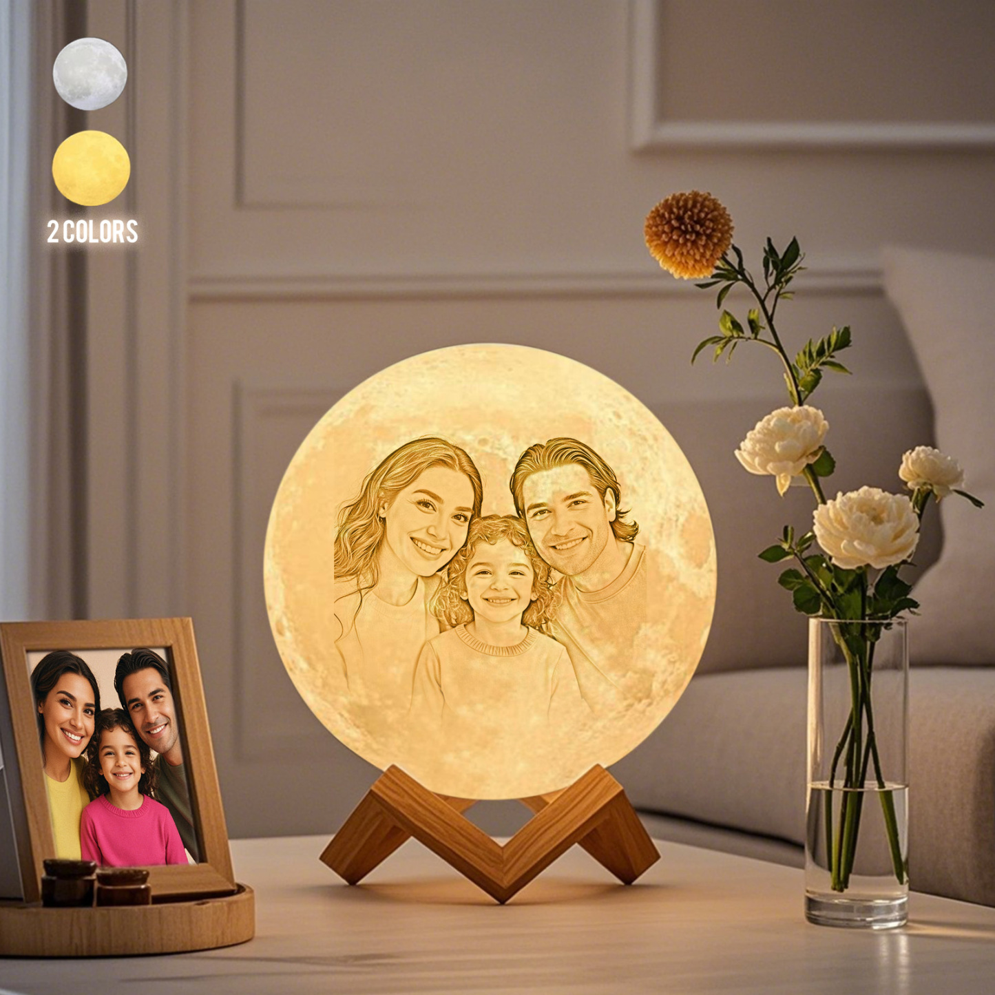 Personalisierte 3d-foto-mondlampe Und Mit Ihrem Text – Berühren Sie 2 Farben