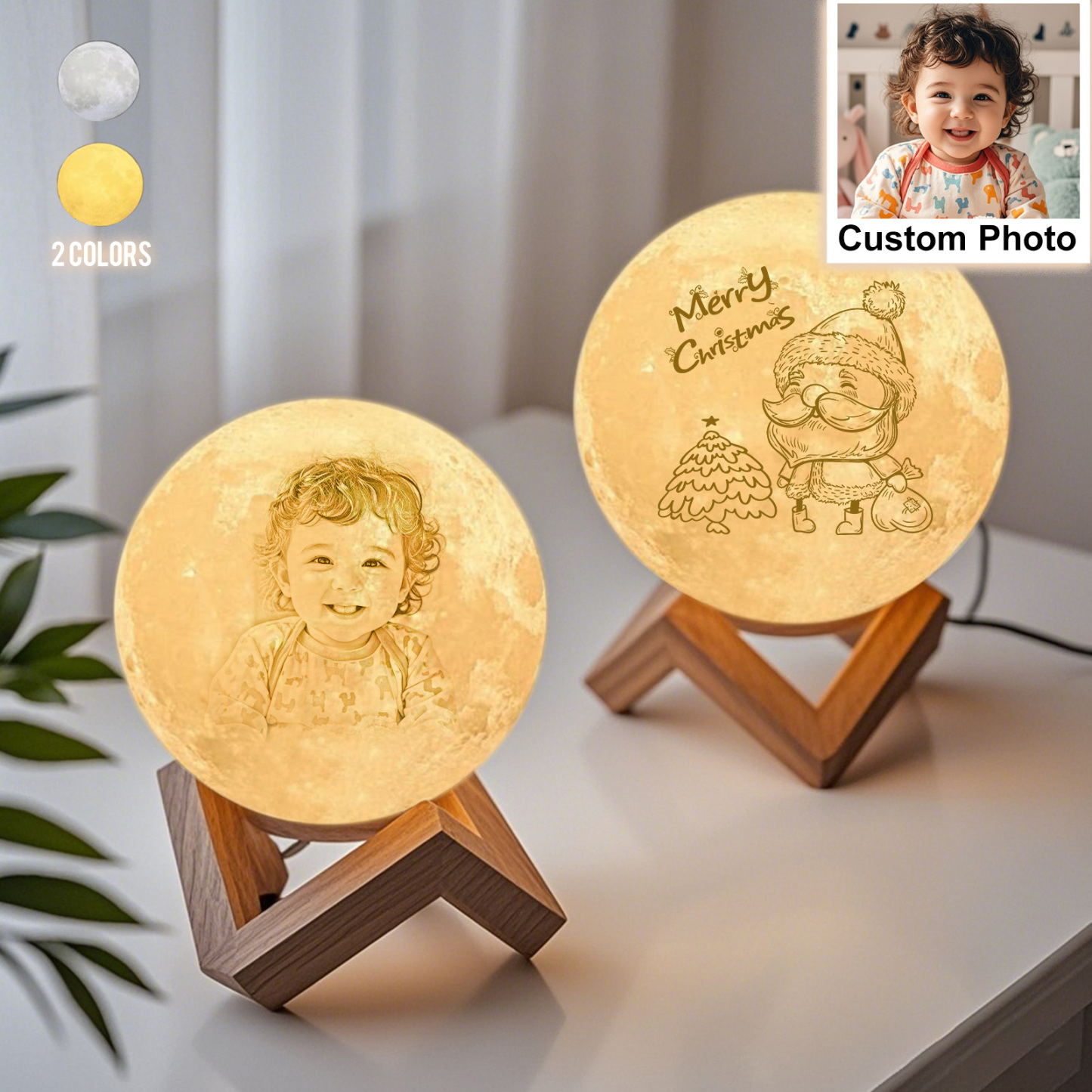 Personalisierte 3d-foto-mondlampe Und Mit Ihrem Text – Berühren Sie 2 Farben