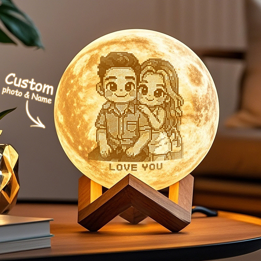Personalisierte 3d-foto-mondlampe Mit Ihrem Text – Touch 3-farben-anime-effekt - FotoSocken