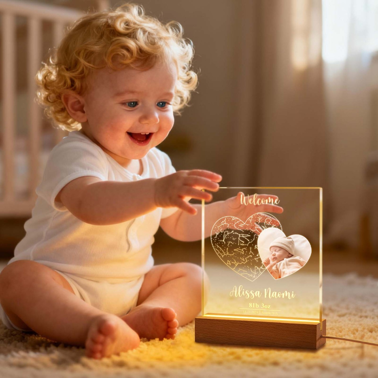 Personalisierte Acryl-nachtleuchte Mit Mond- Und Sternenkarte – Romantisches Valentinstagsgeschenk Mit Individuellem Foto Und Text - FotoSocken