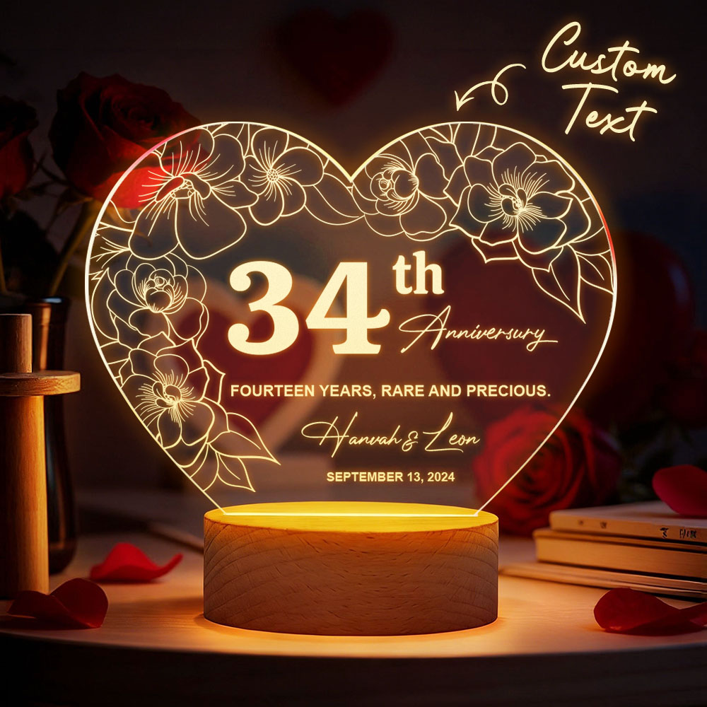 Personalisierte Acryl-herzlampe Zum Valentinstag – Led-nachtlicht Mit Namen Und Jahrestag – Romantisches Geschenk Für Den Schreibtisch