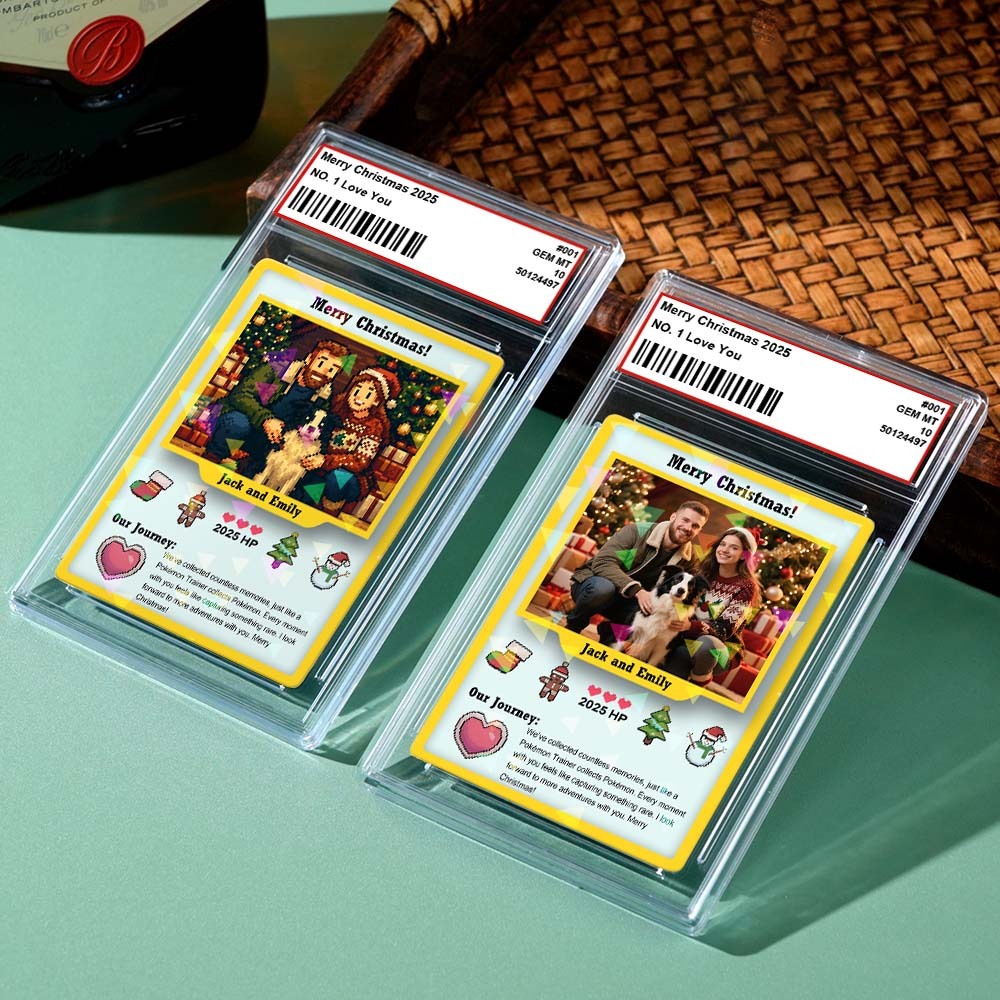 Benutzerdefinierte Sammelspielkarte. Frohe Weihnachten Als Geschenk Für Den Liebhaber. Verwandeln Sie Ihr Foto In Eine Einzigartige Sammelkarte Im Pixel Man-stil. Weihnachtsgeschenkidee - FotoSocken