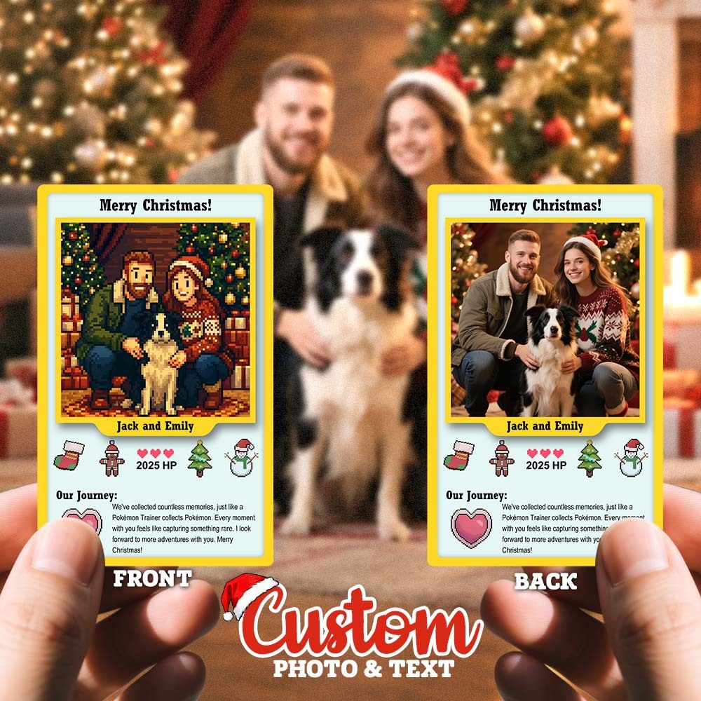 Benutzerdefinierte Sammelspielkarte. Frohe Weihnachten Als Geschenk Für Den Liebhaber. Verwandeln Sie Ihr Foto In Eine Einzigartige Sammelkarte Im Pixel Man-stil. Weihnachtsgeschenkidee - FotoSocken