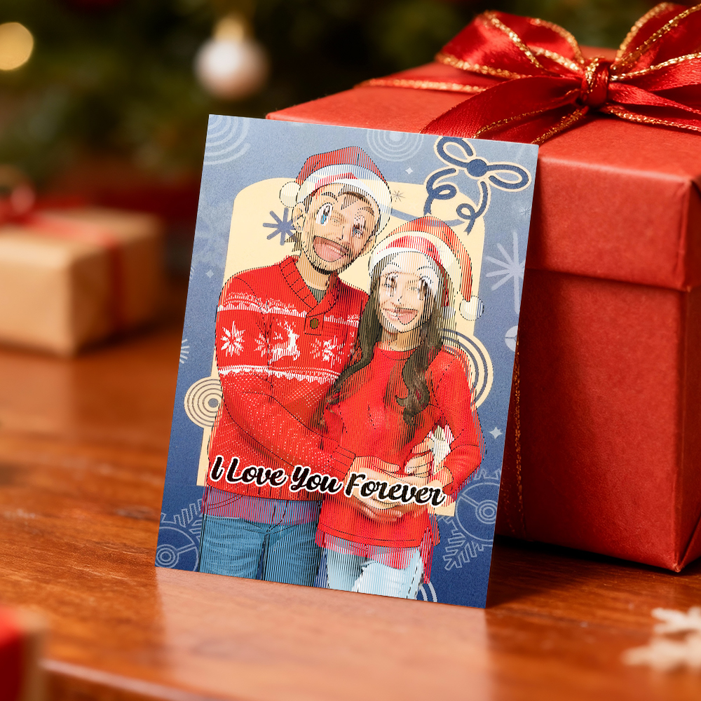 Personalisierte Lentikularkarte, Weihnachtsfoto Im Anime-stil, Weihnachtsgeschenk, Weihnachtsgrußkarte - FotoSocken