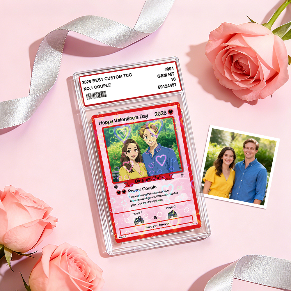 Personalisierte Valentinstagskarte Für Power-paare, Individuelle Jahrestagskarte Im Anime-stil Mit Pärchenfoto, Das Perfekte Valentinstagsgeschenk Für Verliebte - FotoSocken