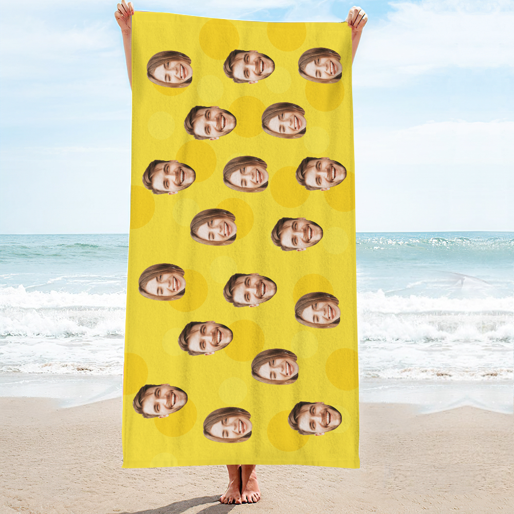 Personalisiertes Strandtuch Mit Gesicht, Individuelles Strandtuch, Lustiges Geschenk, Hellblau - FotoSocken