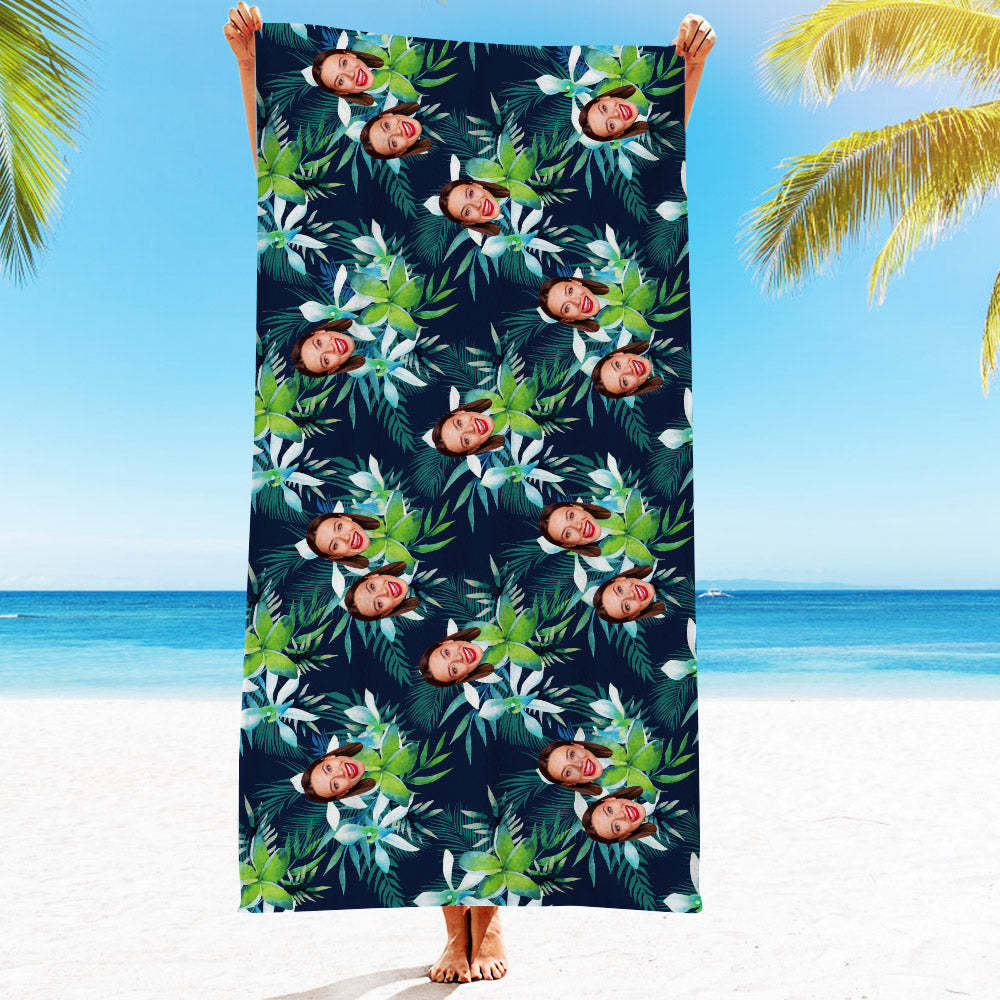 Strandtuch Mit Individuellem Gesicht, Individuelles Strandtuch Im Hawaiianischen Stil, Lustiges Geschenk - FotoSocken