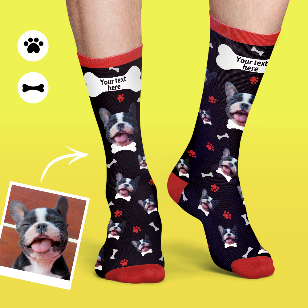 Personalisierte Socken Benutzerdefinierte Fotosocken Hund Foto Socken mit Ihrem Text - blau