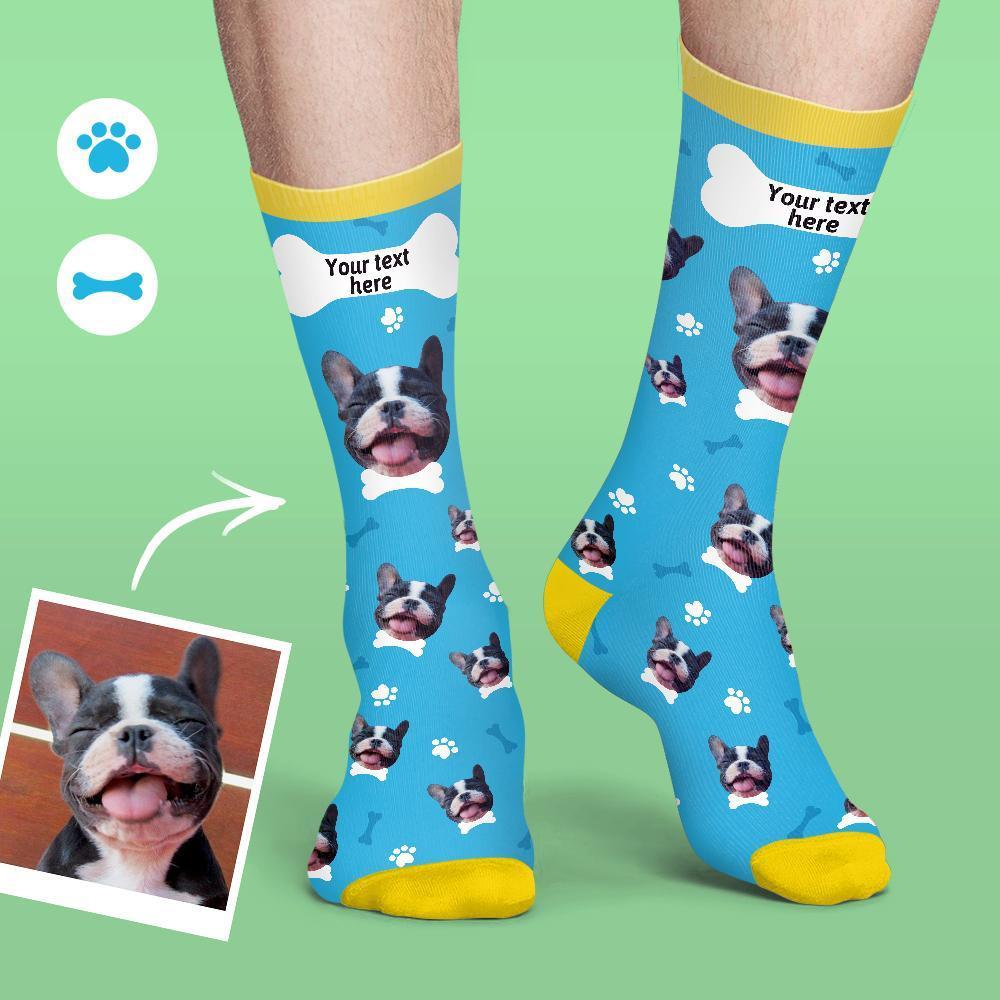 Personalisierte Socken Benutzerdefinierte Fotosocken Hund Foto Socken mit Ihrem Text - Rauchig blau