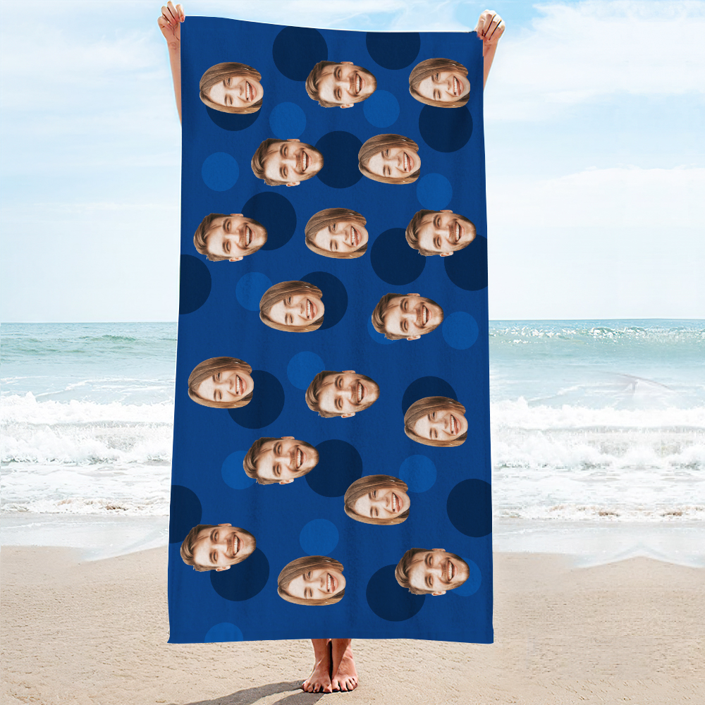 Personalisiertes Strandtuch Mit Gesicht, Individuelles Strandtuch, Lustiges Geschenk, Hellblau - FotoSocken