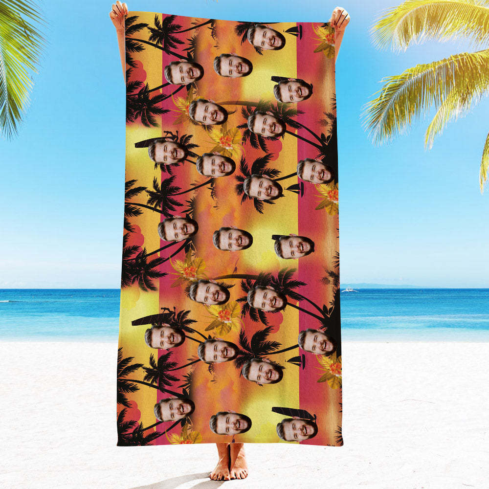 Strandtuch Mit Individuellem Gesicht, Individuelles Strandtuch Im Hawaiianischen Stil, Lustiges Geschenk - FotoSocken