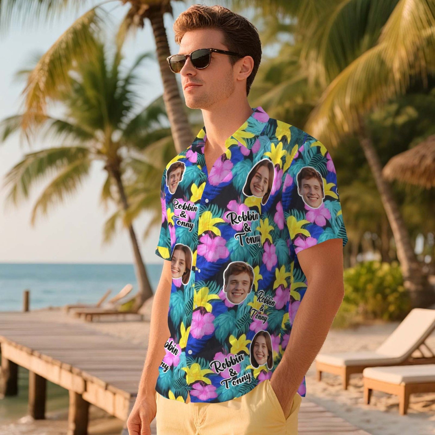 Benutzerdefinierte Aloha Herren Hawaiihemden Gesichtshemd Üppiges Tropisches Laub Hawaiihemd Geschenk Für Sommerstimmung Urlaub - FotoSocken