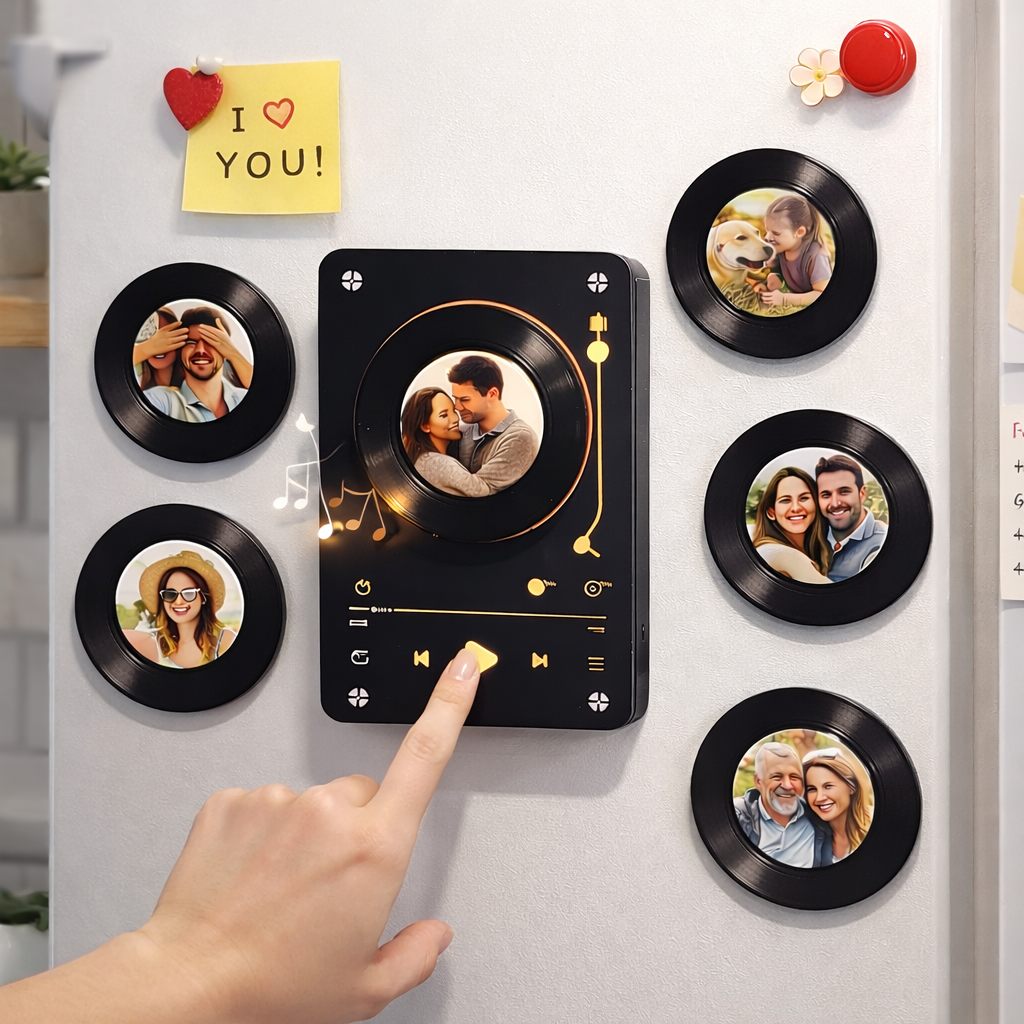 Personalisierter Kühlschrankmagnet Mit Schallplattenmotiv – Magnet Mit Individuellem Foto Und Musikwiedergabe, Retro-Musik-Wanddeko, Geschenk Für Paare Und Familien - FotoSocken