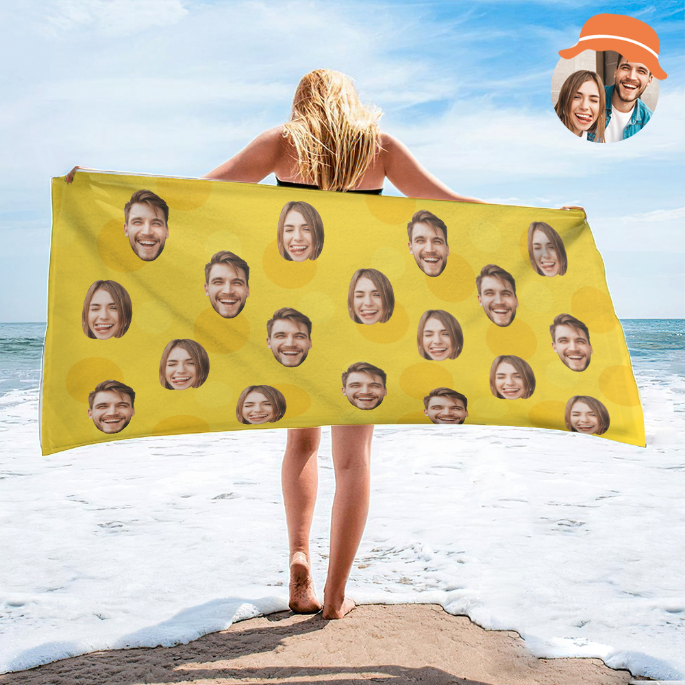 Personalisiertes Strandtuch Mit Gesicht, Individuelles Strandtuch, Lustiges Geschenk, Hellblau - FotoSocken