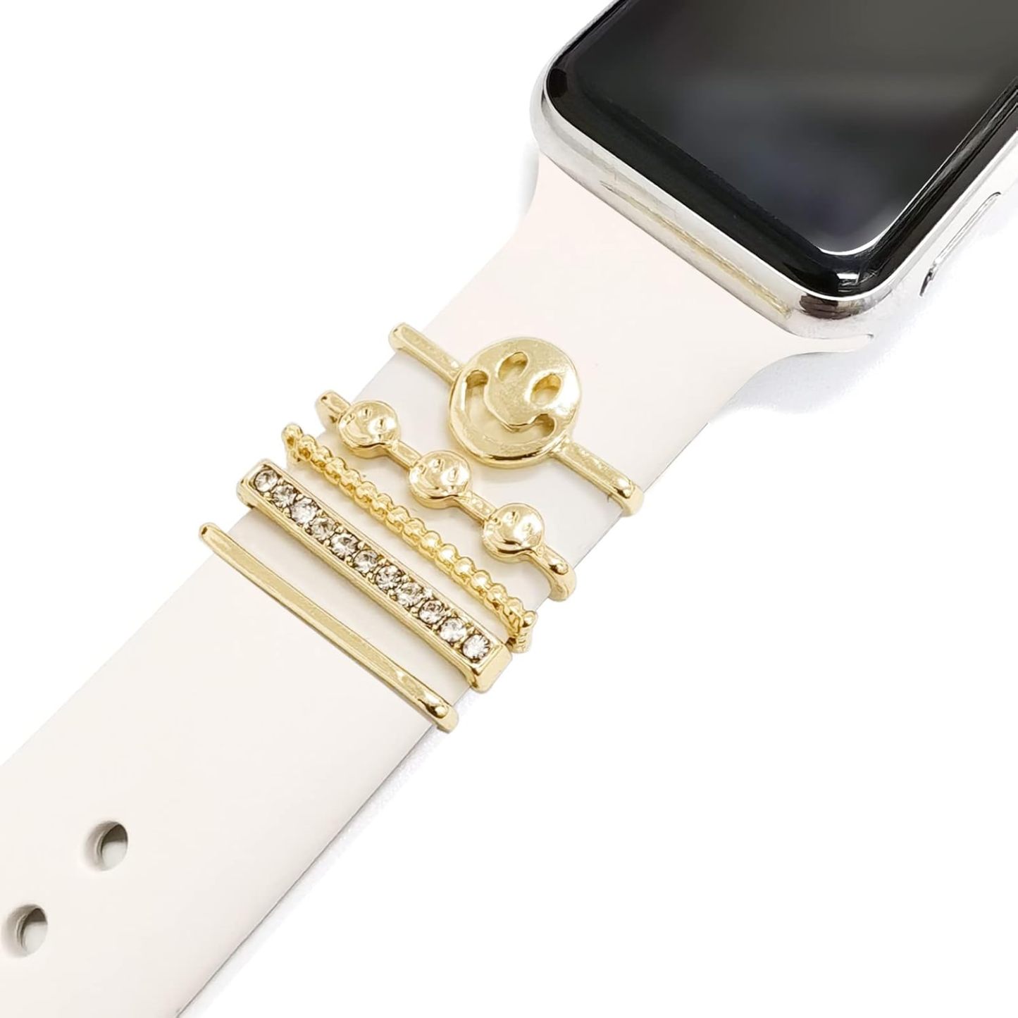 5 Stück Charms Für Apple Watch-armband, Diamant- Und Metallschmuck, Dekorativer Ring, Silikonarmband, Zubehör - FotoSocken