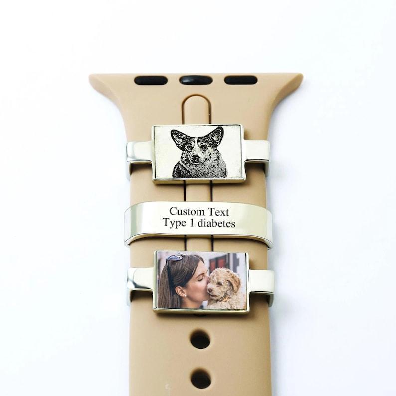 Personalisierter Uhrenarmband-charm, Personalisierter Foto-smartwatch-charm, Personalisierter Bild-uhrenarmband-charm, Graviertes Smartwatch-accessoire