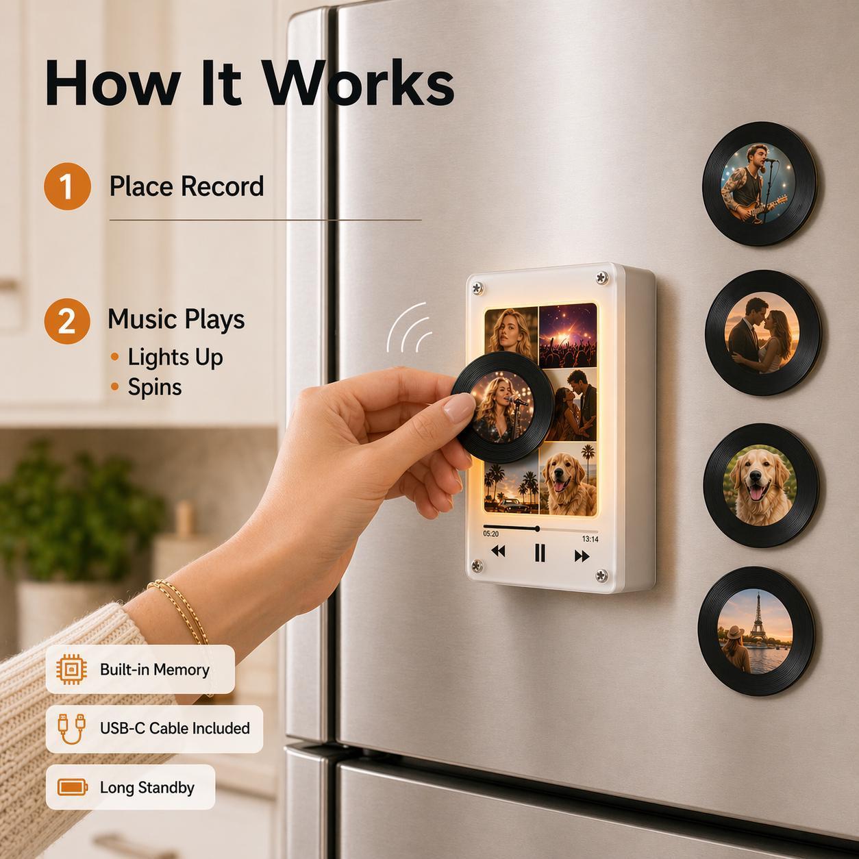 Personalisierter Kühlschrankmagnet Mit Schallplattenmotiv – Magnet Mit Individuellem Foto Und Musikwiedergabe, Retro-Musik-Wanddeko, Geschenk Für Paare Und Familien - FotoSocken