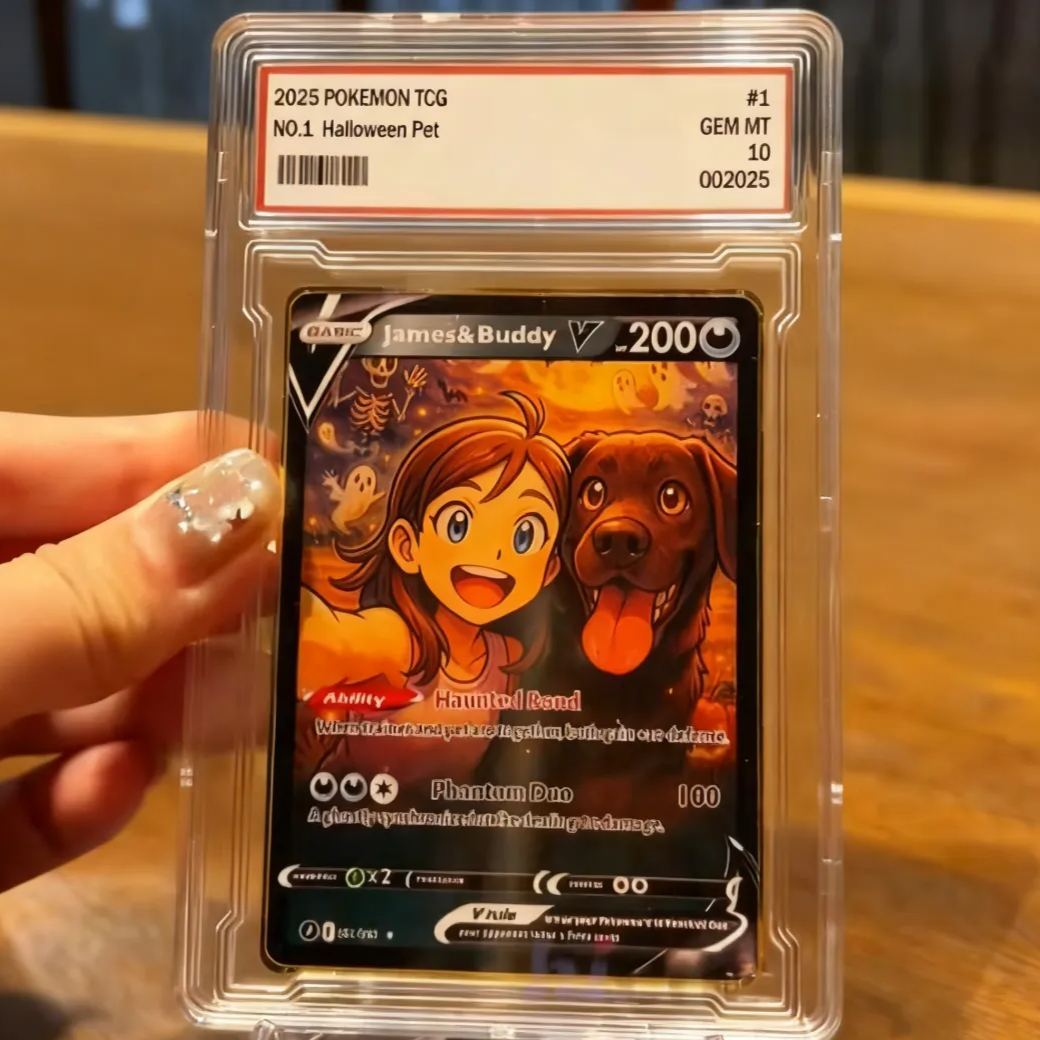 Personalisierte Halloween-sammelkarte Verwandeln Sie Ihr Haustier In Eine Gruselige Pokemon-karte Personalisiertes Haustier-halloween-geschenk - FotoSocken