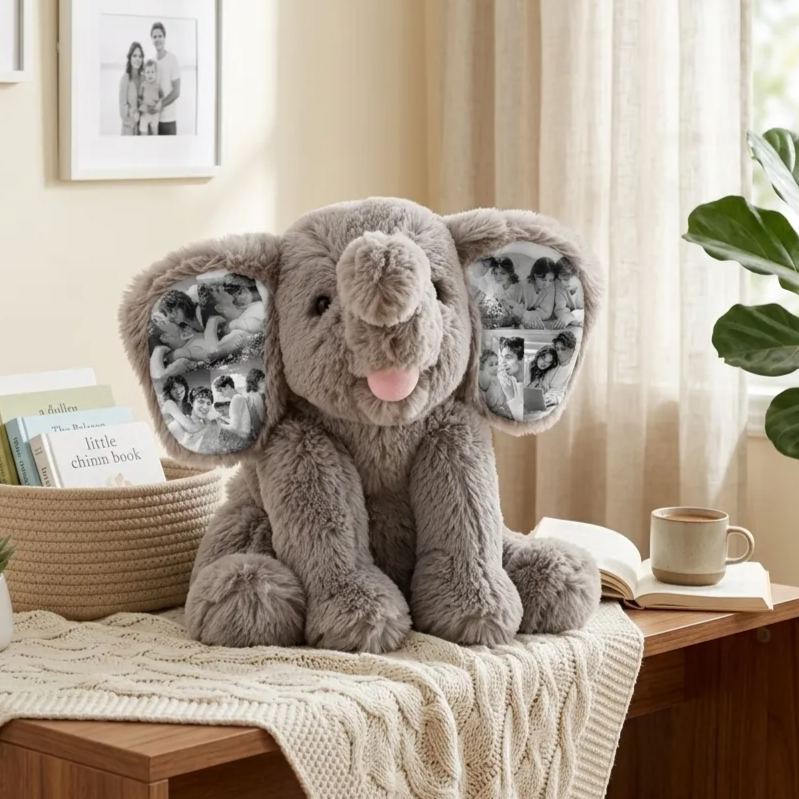 Benutzerdefinierter Foto-Elefant-Plüsch – Personalisiertes Ohrbild-Elefant-Geschenk Für Paare, Jubiläumsgeschenke - FotoSocken
