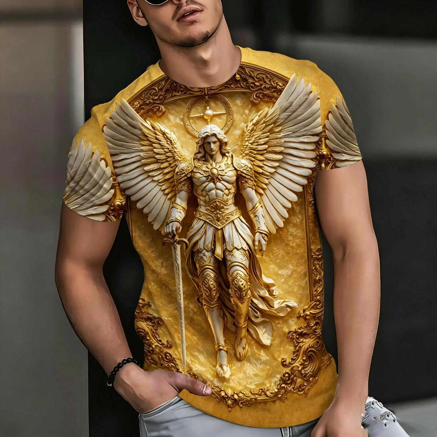 Herren-T-Shirt Mit Rundhalsausschnitt, Hochauflösendem 3D-Druckmuster, Kurzen Ärmeln, Trendigem Avantgarde-Design - FotoSocken