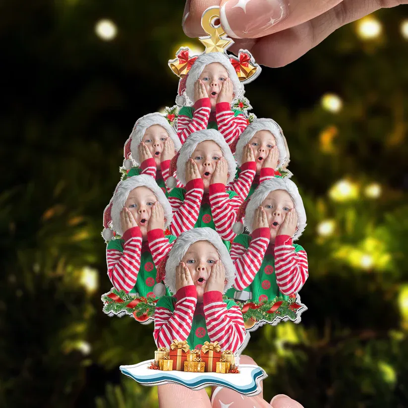 Benutzerdefiniertes Gesicht – Weihnachtsbaum – Personalisiertes Fotoornament Aus Acryl