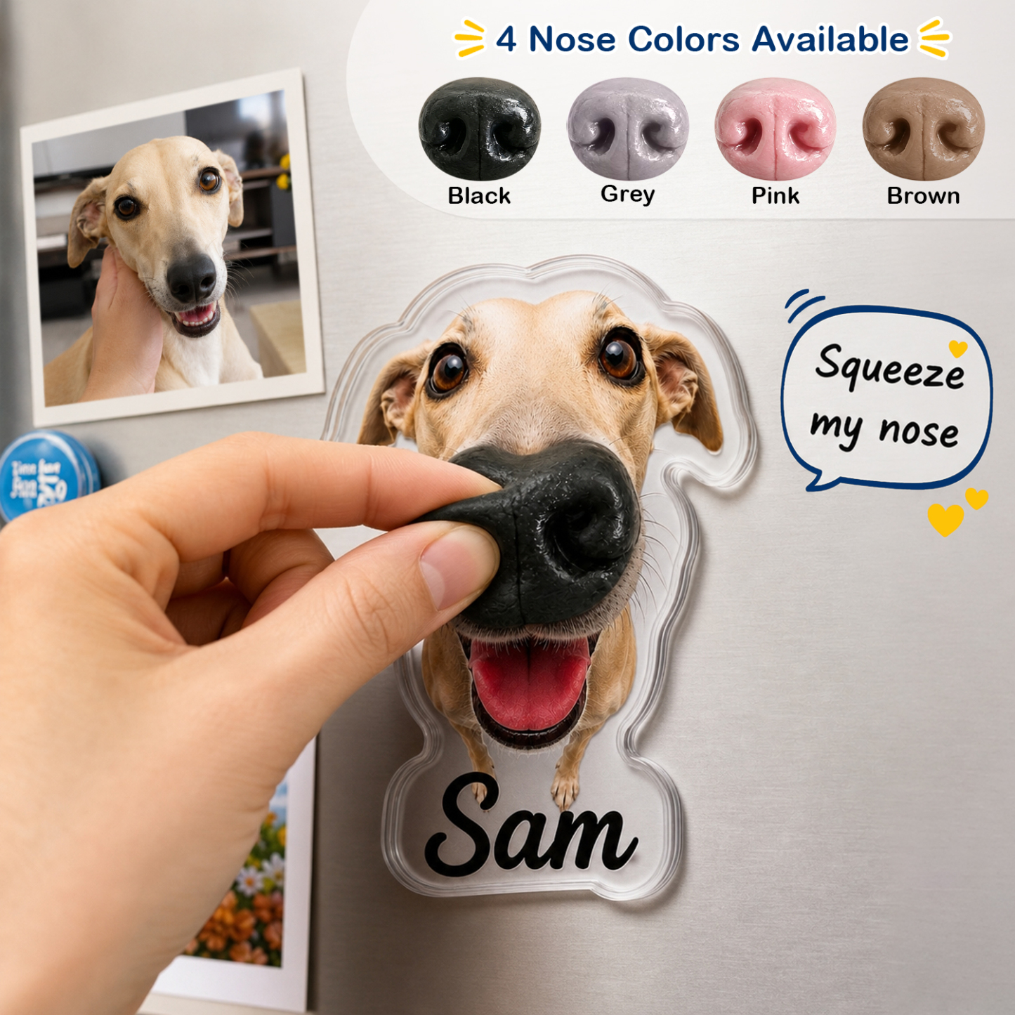 Personalisierter Kühlschrankmagnet Mit Hunde-Nasen-Drückfunktion – Individuell Gestaltetes Haustier-Nasen-Drückspielzeug Mit Gesicht Und Namen - FotoSocken