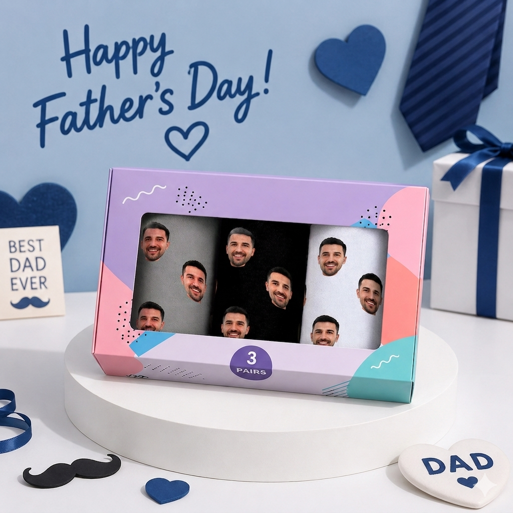 Personalisiertes Personalisiertes Gesichtssocken-Geschenkset | 3er-Pack Socken Mit Fotodruck, Das Beste Vatertagsgeschenk Für Den Vater - FotoSocken