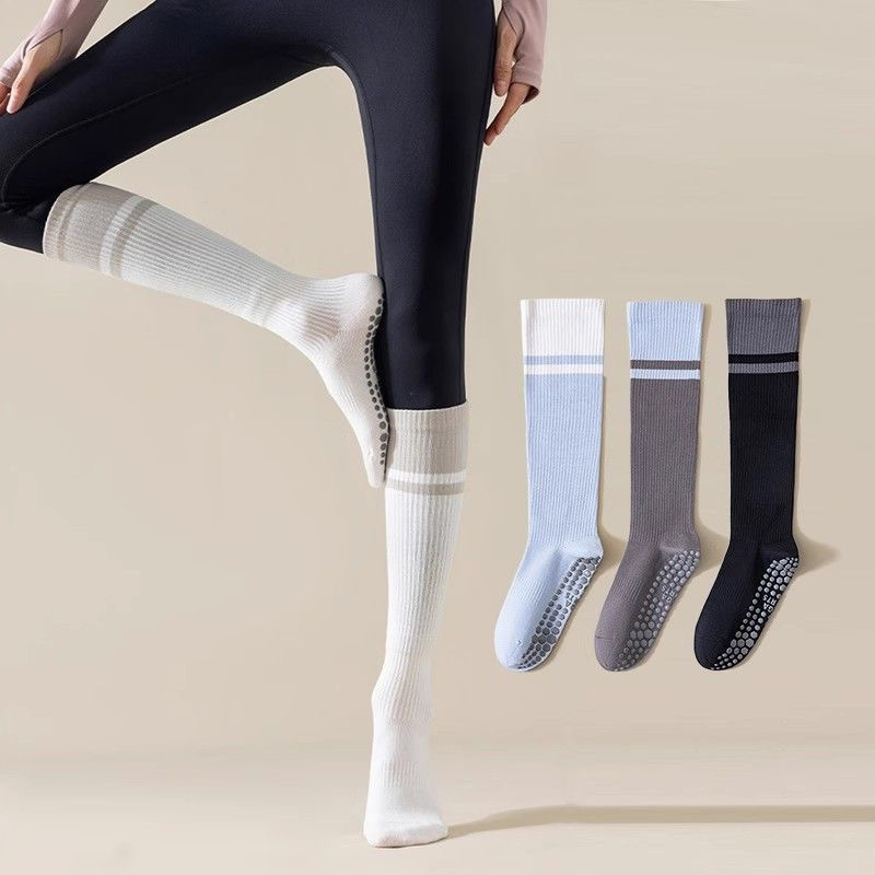 Yoga-Griffsocken Für Damen In Der Mitte Der Wade, Rutschfeste Silikon-Pilates-Griffsocken, Professionelle Rutschfeste Griffsocken, Herbst-Winter-Fitness-Bodensportsocken Für Erwachsene - FotoSocken