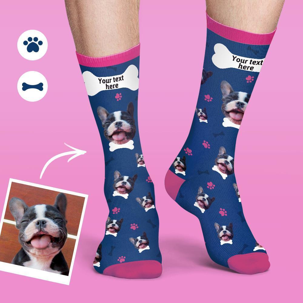 Personalisierte Socken Benutzerdefinierte Fotosocken Hund Foto Socken mit Ihrem Text - blau