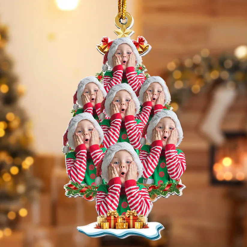 Benutzerdefiniertes Gesicht – Weihnachtsbaum – Personalisiertes Fotoornament Aus Acryl
