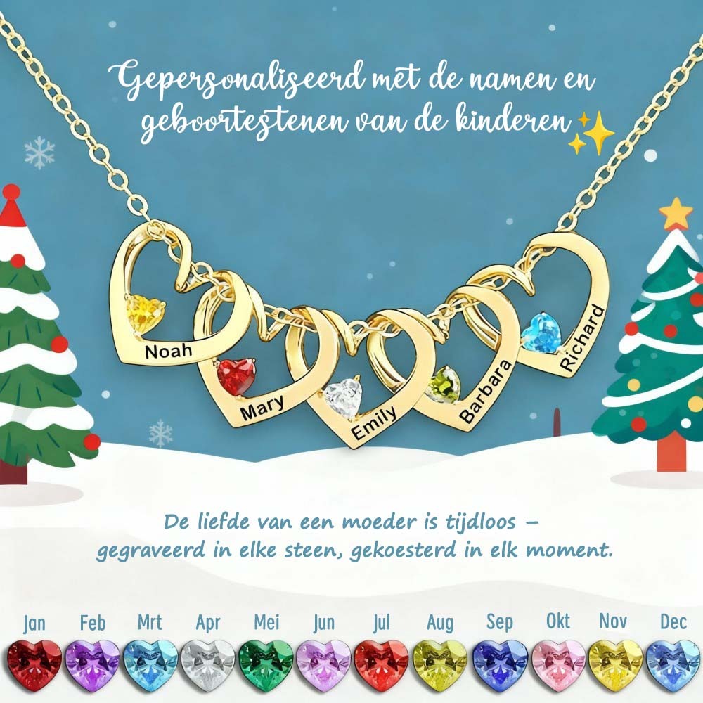 Gepersonaliseerde Hartvormige Geboortesteenketting Voor Moeder En Oma