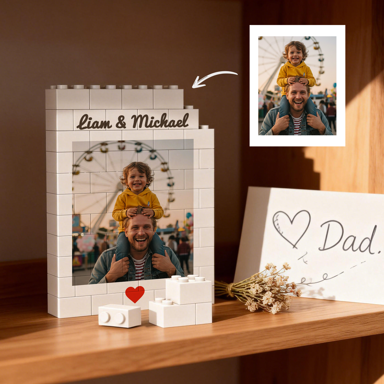 Aangepaste fotosteenpuzzellijst – bouw zachte liefde, een betekenisvol cadeau voor papa en vaderdag