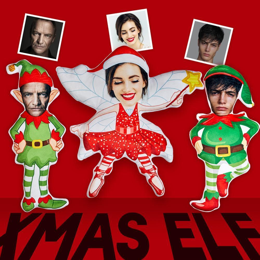 Aangepast Gezicht Op Kussen Gezicht Cartoon Lichaamskussen Gepersonaliseerde Foto Kussen Cadeau - Kerst Elf Kerst Engel Minime Kussen - SokkenFoto